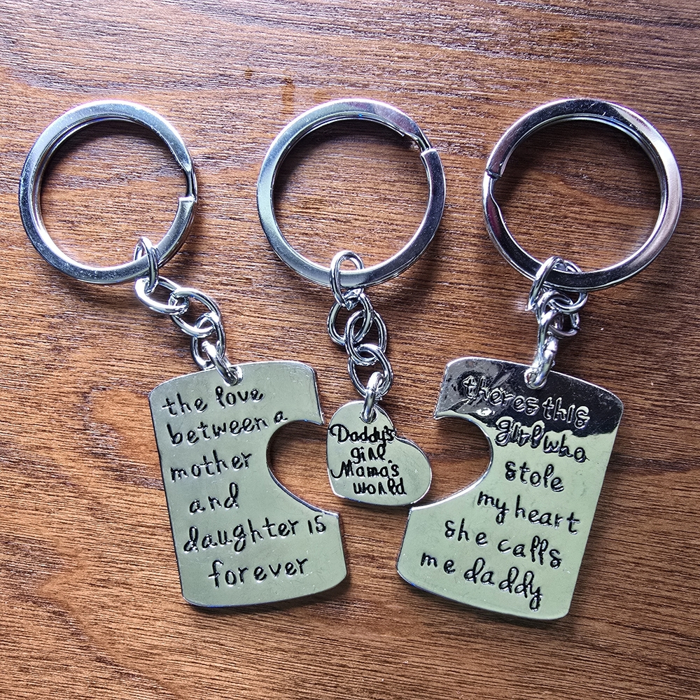 Mother Daughter Father Silver Puzzle Keychain Set - Picture 2 of 3